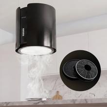 Bolero Flux CRE 385500 Negro A+ Campana colgante redonda de 38cm de diametro, Clase A+, Motor DC, Succión 591,2m3/h, Acabado en acero negro,  Control de botones electrónicos, Filtro de Carbono.