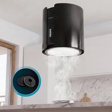 Bolero Flux CRE 385500 Negro A+ cappa aspirante rotonda da 38 cm di diametro, classe A+, motore DC, aspirazione 591,2 m3/h, finitura in acciaio nero,  controllo a pulsanti elettronici, filtro al carbone.