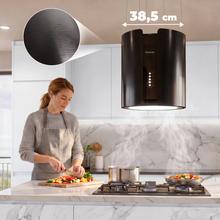 Bolero Flux CRE 385500 Negro A+ Campana colgante redonda de 38cm de diametro, Clase A+, Motor DC, Succión 591,2m3/h, Acabado en acero negro,  Control de botones electrónicos, Filtro de Carbono.