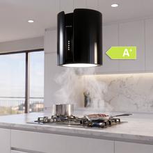 Bolero Flux CRE 385500 Negro A+ cappa aspirante rotonda da 38 cm di diametro, classe A+, motore DC, aspirazione 591,2 m3/h, finitura in acciaio nero,  controllo a pulsanti elettronici, filtro al carbone.
