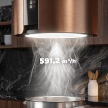 Bolero Flux CRE 385500 Cobre A+ Campana colgante redonda de 38cm de diametro, Clase A+, Motor DC, Succión 591,2m3/h, Acabado en Cobre,  Control de botones electrónicos, Filtro de Carbono.