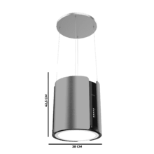 Bolero Flux CRE 385500 Inox A+ Campana colgante redonda de 38cm de diametro, Clase A+, Motor DC, Succión 591,2m3/h, Acabado en Acero Inoxidable,  Control de botones electrónicos, Filtro de Carbono.