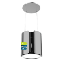 Bolero Flux CRE 385500 Inox A+ Campana colgante redonda de 38cm de diametro, Clase A+, Motor DC, Succión 591,2m3/h, Acabado en Acero Inoxidable,  Control de botones electrónicos, Filtro de Carbono.