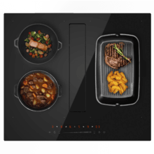 Bolero Squad IH 4200 FullFlex Placa de inducción de 2 zonas FullFlex con campana extractora integrada de 60cm, potencia máx. de 7200W, 9 niveles con función Booster, Temporizador, Indicador residual de calor, Kid Lock, Apagado de seguridad automático, Succión de 531,1m3/H,  3 velocidades de succión con función Booster, control automático de campana,  filtros de carbono, Clase A, Touch Slider Control.