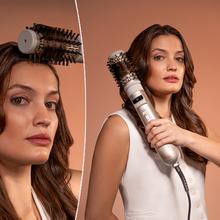 CeramicCare 2in1 Gyro Escova de ar de 1000 W com cabeça de escova dupla de cerâmica, função rotativa e iónica, visor de temperatura e cabo de 360°.