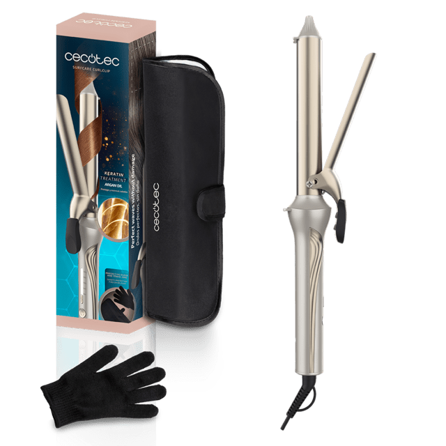 SurfCare CurlClip SurfCare CurlClip: Rizador de Pelo con Pinza de 25 mm, Revestimiento de Cerámica con Queratina y Aceite de Argán, Calentamiento rápido, 5 Temperaturas, Apagado Automático, Guante y Bolsa de Termorresistente, Cable Giratorio