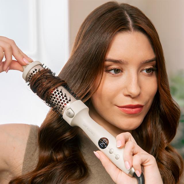 InstantCare ThermoGlow Cepillo con Infrarrojos y Tecnología Iónica, 5 Temperaturas, 38mm, Función Memoria, Pantalla, Apagado Automático y Cable Giratorio