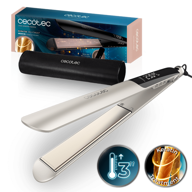 Lisse Keratin Essence Champagne RitualCare Plancha de Pelo Estrecha con Cable, Función HeatMax, 130-230ºC, Revestimiento Cerámico con Queratina y Aceite de Argán, Bloqueo de Placas, Apagado Automático, Incluye Bolsa de Viaje