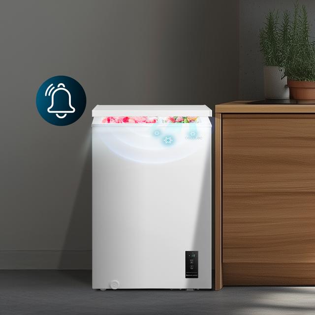Bolero CoolMarket Chest 99P White E Cecotec - Congelador Horizontal 99L, Cesta con asas, Control Electrónico LED, Muy Silencioso 38dB, UltraContact D-Cool, Dual Function, Puerta ZeroG (80º-30º), Fast Freezing y Diseño Compacto