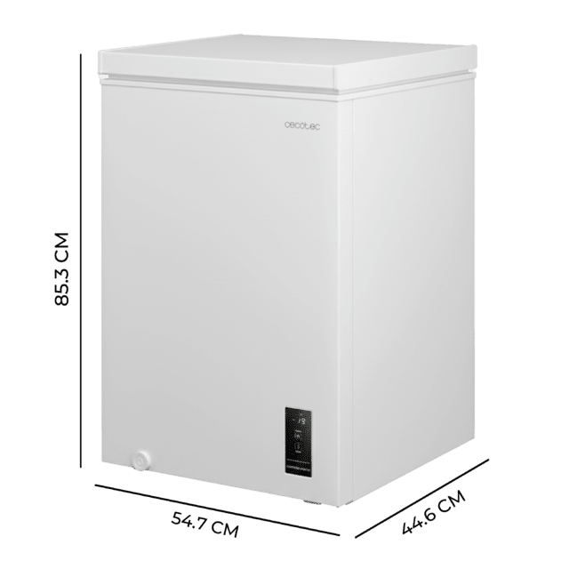 Bolero CoolMarket Chest 99P White E Cecotec - Congelador Horizontal 99L, Cesta con asas, Control Electrónico LED, Muy Silencioso 38dB, UltraContact D-Cool, Dual Function, Puerta ZeroG (80º-30º), Fast Freezing y Diseño Compacto