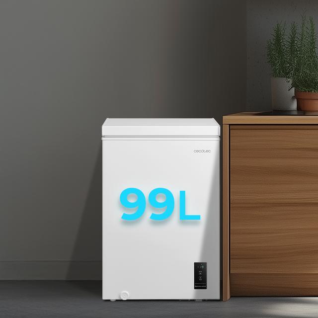Bolero CoolMarket Chest 99P White E Cecotec - Congelador Horizontal 99L, Cesta con asas, Control Electrónico LED, Muy Silencioso 38dB, UltraContact D-Cool, Dual Function, Puerta ZeroG (80º-30º), Fast Freezing y Diseño Compacto