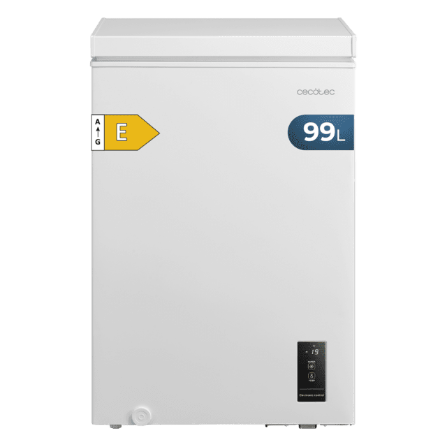 Bolero CoolMarket Chest 99P White E Cecotec - Congelador Horizontal 99L, Cesta con asas, Control Electrónico LED, Muy Silencioso 38dB, UltraContact D-Cool, Dual Function, Puerta ZeroG (80º-30º), Fast Freezing y Diseño Compacto