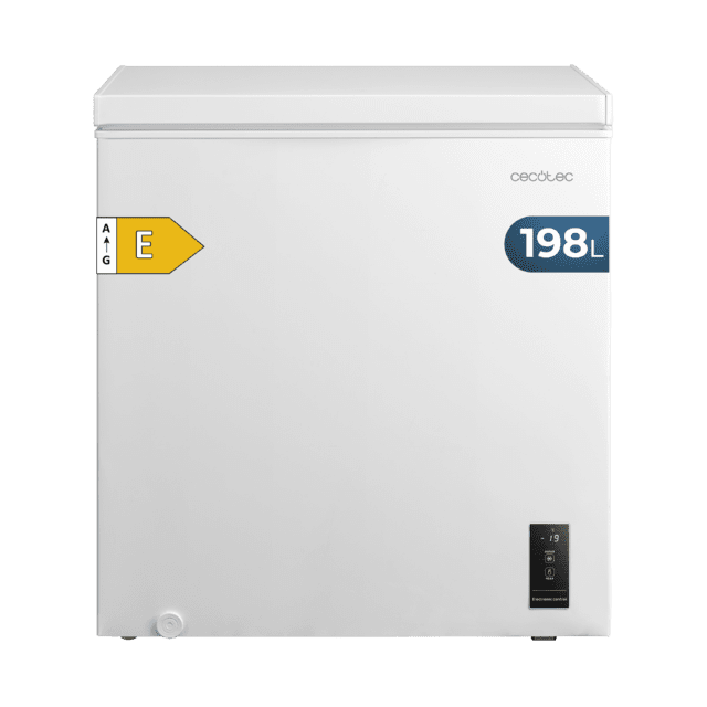 Bolero CoolMarket Chest 198P White E Cecotec - Congelador Horizontal 198L, Cesta con asas, Control Electrónico LED, UltraContact D-Cool, Dual Function, Puerta ZeroG (80º-30º), Fast Freezing y Diseño Compacto