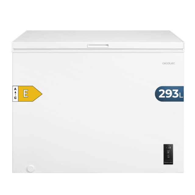 Bolero CoolMarket Chest 293P White E Cecotec Bolero CoolMarket Chest 293P White E - Congelador Horizontal 293L, Cesta con asas, Control Electrónico LED, UltraContact D-Cool, Dual Function, Puerta ZeroG (80º-30º), Fast Freezing y Diseño Compacto