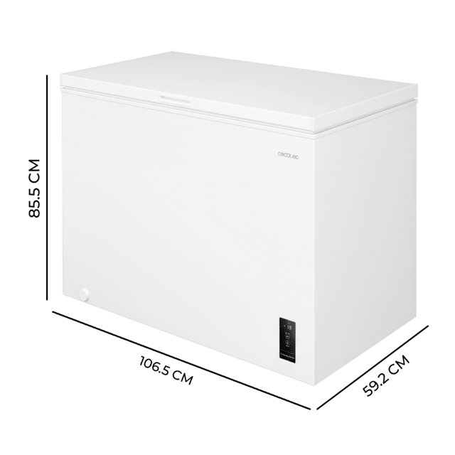 Bolero CoolMarket Chest 293P White E Cecotec Bolero CoolMarket Chest 293P White E - Congelador Horizontal 293L, Cesta con asas, Control Electrónico LED, UltraContact D-Cool, Dual Function, Puerta ZeroG (80º-30º), Fast Freezing y Diseño Compacto
