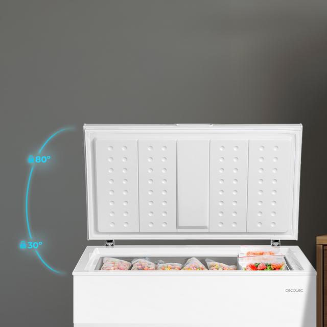 Bolero CoolMarket Chest 293P White E Cecotec Bolero CoolMarket Chest 293P White E - Congelador Horizontal 293L, Cesta con asas, Control Electrónico LED, UltraContact D-Cool, Dual Function, Puerta ZeroG (80º-30º), Fast Freezing y Diseño Compacto