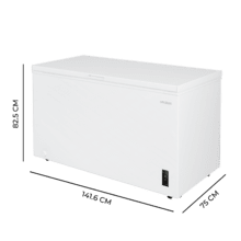 Bolero CoolMarket Chest 418P White E Cecotec Bolero CoolMarket Chest 418P White E - Congelador Horizontal 418L, Cesta con asas, Control Electrónico LED, Ruedas EasyMove, UltraContact D-Cool, Dual Function, Puerta ZeroG (80º-30º) y Fast Freezing.