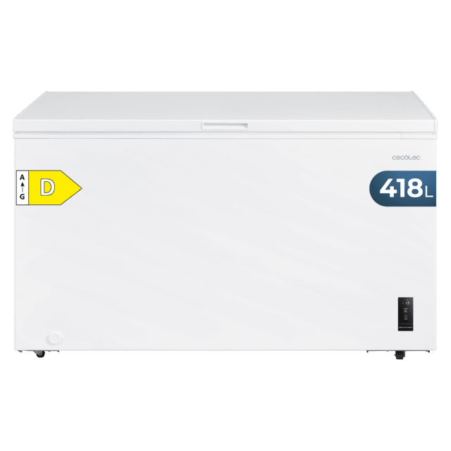 Bolero CoolMarket Chest 418P White E Cecotec Bolero CoolMarket Chest 418P White E - Congelador Horizontal 418L, Cesta con asas, Control Electrónico LED, Ruedas EasyMove, UltraContact D-Cool, Dual Function, Puerta ZeroG (80º-30º) y Fast Freezing.