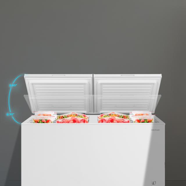 Bolero CoolMarket Chest Duo 508M White E Congelador Horizontal 508L, UltraContact D-Cool, Ruedas EasyMove, Dual Function, Puerta ZeroG (80º-30º), Dual Function, Doble Puerta y Doble Cesta