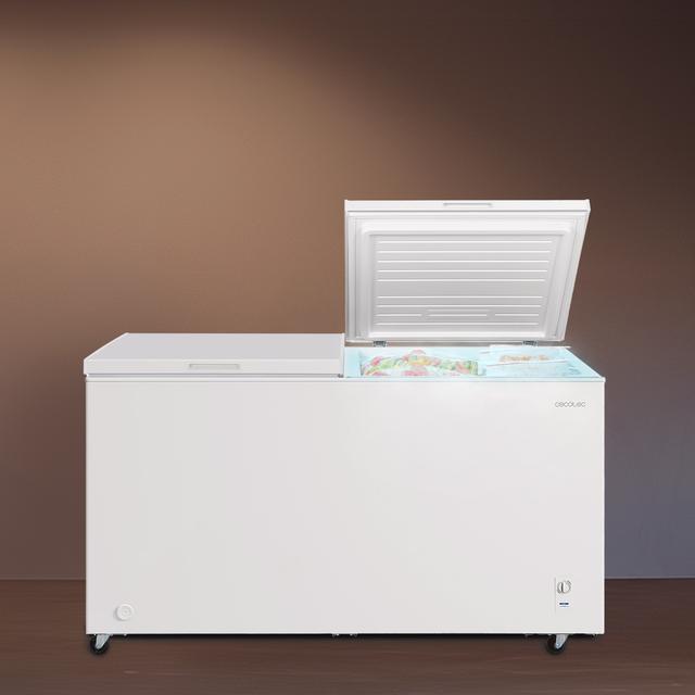 Bolero CoolMarket Chest Duo 508M White E Congelador Horizontal 508L, UltraContact D-Cool, Ruedas EasyMove, Dual Function, Puerta ZeroG (80º-30º), Dual Function, Doble Puerta y Doble Cesta