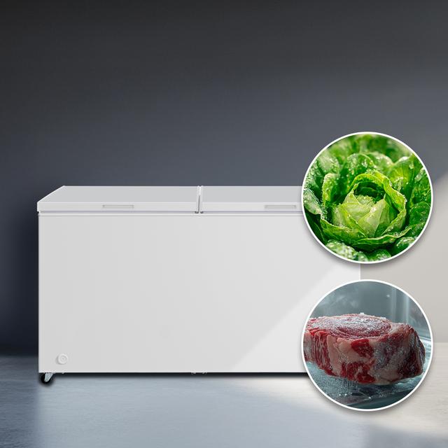 Bolero CoolMarket Chest Duo 508M White E Congelador Horizontal 508L, UltraContact D-Cool, Ruedas EasyMove, Dual Function, Puerta ZeroG (80º-30º), Dual Function, Doble Puerta y Doble Cesta