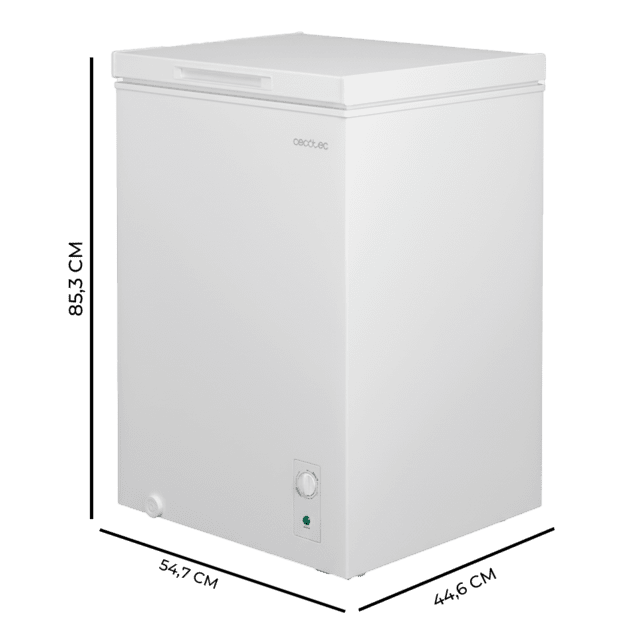 Bolero CoolMarket Chest 99M White D Cecotec Bolero CoolMarket Chest 99M White D - Congelador Horizontal 99L, Cesta con asas, Control Mecánico LED, Muy Silencioso 38dB, UltraContact D-Cool, Dual Function, Puerta ZeroG (80º-30º), Fast Freezing y Diseño Compacto