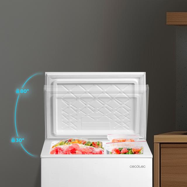 Bolero CoolMarket Chest 99M White D Cecotec Bolero CoolMarket Chest 99M White D - Congelador Horizontal 99L, Cesta con asas, Control Mecánico LED, Muy Silencioso 38dB, UltraContact D-Cool, Dual Function, Puerta ZeroG (80º-30º), Fast Freezing y Diseño Compacto