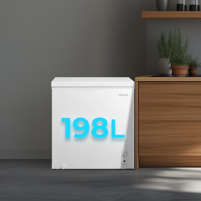 Bolero CoolMarket Chest 198M White D Cecotec - Congelador Horizontal 198L, Cesta con asas, Control Mecánico, UltraContact D-Cool, Dual Function, Puerta ZeroG (80º-30º), Fast Freezing y Diseño Compacto