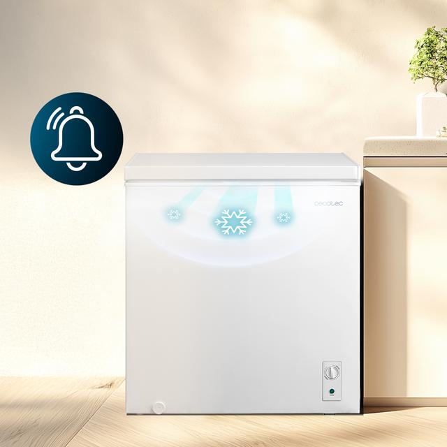 Bolero CoolMarket Chest 198M White D Cecotec - Congelador Horizontal 198L, Cesta con asas, Control Mecánico, UltraContact D-Cool, Dual Function, Puerta ZeroG (80º-30º), Fast Freezing y Diseño Compacto