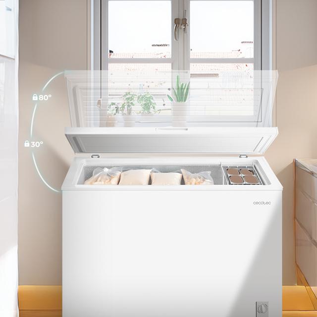 Bolero CoolMarket Chest 293M White D Congelador Horizontal 293L, Cesta con asas, Clase D, Control Electrónico LED, UltraContact D-Cool, Dual Function, Puerta ZeroG (80º-30º), Fast Freezing y Diseño Compacto