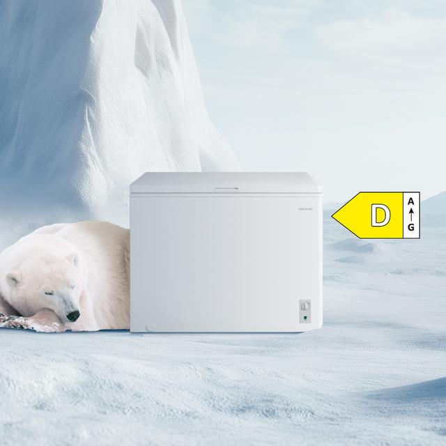 Bolero CoolMarket Chest 293M White D Congelador Horizontal 293L, Cesta con asas, Clase D, Control Electrónico LED, UltraContact D-Cool, Dual Function, Puerta ZeroG (80º-30º), Fast Freezing y Diseño Compacto