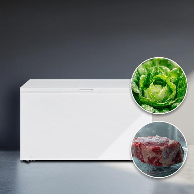 Bolero CoolMarket Chest 418P White D Cecotec - Congelador Horizontal 418L, Cesta con asas, Control Electrónico LED, Ruedas EasyMove, Clase Energética D, UltraContact D-Cool, Dual Function, Puerta ZeroG (80º-30º) y Fast Freezing.