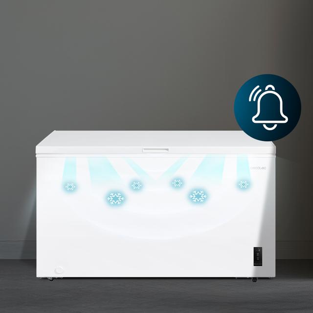 Bolero CoolMarket Chest 418P White D Cecotec - Congelador Horizontal 418L, Cesta con asas, Control Electrónico LED, Ruedas EasyMove, Clase Energética D, UltraContact D-Cool, Dual Function, Puerta ZeroG (80º-30º) y Fast Freezing.