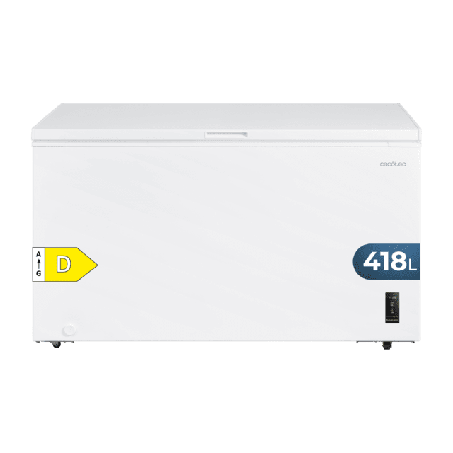 Bolero CoolMarket Chest 418P White D Cecotec - Congelador Horizontal 418L, Cesta con asas, Control Electrónico LED, Ruedas EasyMove, Clase Energética D, UltraContact D-Cool, Dual Function, Puerta ZeroG (80º-30º) y Fast Freezing.