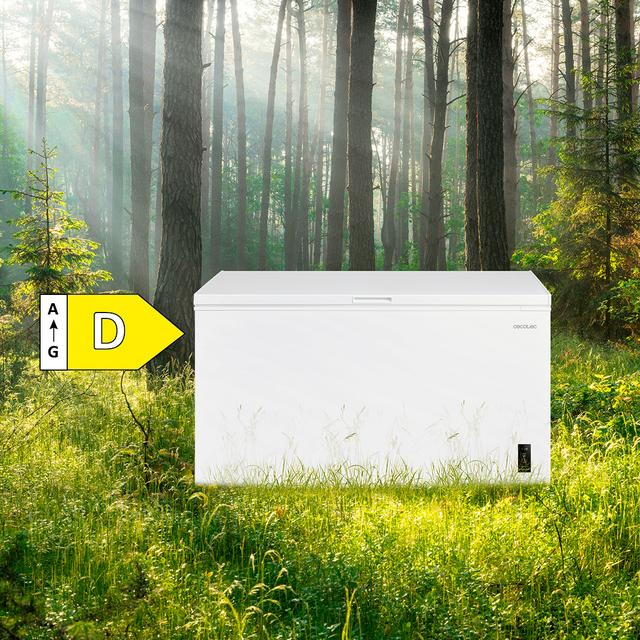 Bolero CoolMarket Chest 418P White D Cecotec - Congelador Horizontal 418L, Cesta con asas, Control Electrónico LED, Ruedas EasyMove, Clase Energética D, UltraContact D-Cool, Dual Function, Puerta ZeroG (80º-30º) y Fast Freezing.