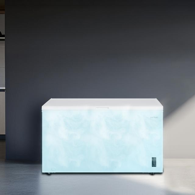 Bolero CoolMarket Chest 418P White D Cecotec - Congelador Horizontal 418L, Cesta con asas, Control Electrónico LED, Ruedas EasyMove, Clase Energética D, UltraContact D-Cool, Dual Function, Puerta ZeroG (80º-30º) y Fast Freezing.