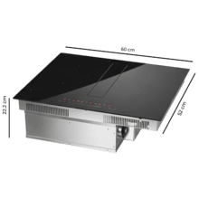 Bolero Squad IH 4200 FullFlex ShieldGlass Placa de inducción de 2 zonas FullFlex con campana extractora integrada de 60cm, acabado ShieldGlass, potencia máx. de 7200W, 9 niveles con función Booster, Temporizador, Indicador residual de calor, Kid Lock, Apagado de seguridad automático, Succión de 531,1m3/H,  3 velocidades de succión con función Booster, control automático de campana,  filtros de carbono, Clase A, Touch Slider Control.