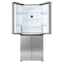 Bolero CoolMarket 4D 394 Inox E Réfrigérateur 4 portes, capacité 394 litres, compresseur Inverter, tiroir à température variable, NoFrost, MultiAirFlow, fonction ATT antibactérienne, fonctions FastCool et FastFreeze, mode Vacances, alarme de porte, ouverture facile à 90º, classe E, affichage extérieur