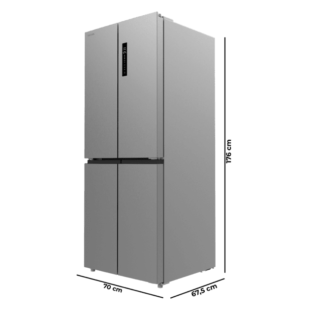 Bolero CoolMarket 4D 394 Inox E Frigorífico 4 Puertas, Capacidad 394 Litros, Compresor Inverter, Cajón Temperatura Variable, NoFrost, MultiAirFlow, ATT Antibacterias, Funciones FastCool y FastFreeze, Modo Vacaciones, Alarma puerta, Apertura Fácil a 90º,  Clase E, Display Exterior