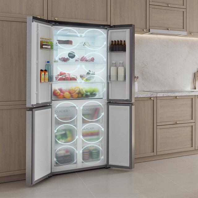 Bolero CoolMarket 4D 394 Inox E Frigorífico 4 Puertas, Capacidad 394 Litros, Compresor Inverter, Cajón Temperatura Variable, NoFrost, MultiAirFlow, ATT Antibacterias, Funciones FastCool y FastFreeze, Modo Vacaciones, Alarma puerta, Apertura Fácil a 90º,  Clase E, Display Exterior
