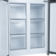 Bolero CoolMarket 4D 394 Inox E Réfrigérateur 4 portes, capacité 394 litres, compresseur Inverter, tiroir à température variable, NoFrost, MultiAirFlow, fonction ATT antibactérienne, fonctions FastCool et FastFreeze, mode Vacances, alarme de porte, ouverture facile à 90º, classe E, affichage extérieur
