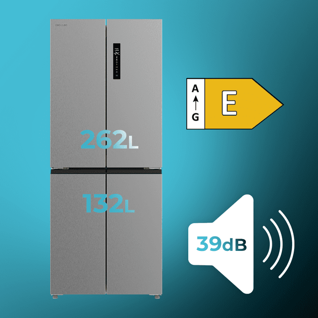 Bolero CoolMarket 4D 394 Inox E Frigorífico 4 Puertas, Capacidad 394 Litros, Compresor Inverter, Cajón Temperatura Variable, NoFrost, MultiAirFlow, ATT Antibacterias, Funciones FastCool y FastFreeze, Modo Vacaciones, Alarma puerta, Apertura Fácil a 90º,  Clase E, Display Exterior
