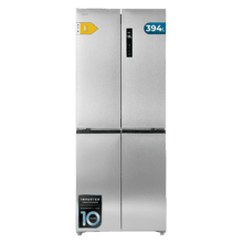 Bolero CoolMarket 4D 394 Inox E Frigorífico de 4 Portas, Capacidade de 394 Litros, Compressor Inverter, Gaveta de Temperatura Variável, NoFrost, MultiAirFlow, ATT Antibacteriano, Funções Arrefecimento Rápido e Congelação Rápida, Modo Férias, Alarme de Porta, Abertura Fácil a 90º, Classe E, Display Exterior