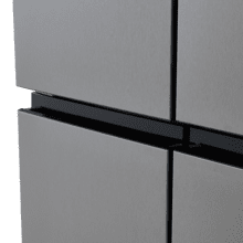 Bolero CoolMarket 4D 394 Inox E Réfrigérateur 4 portes, capacité 394 litres, compresseur Inverter, tiroir à température variable, NoFrost, MultiAirFlow, fonction ATT antibactérienne, fonctions FastCool et FastFreeze, mode Vacances, alarme de porte, ouverture facile à 90º, classe E, affichage extérieur