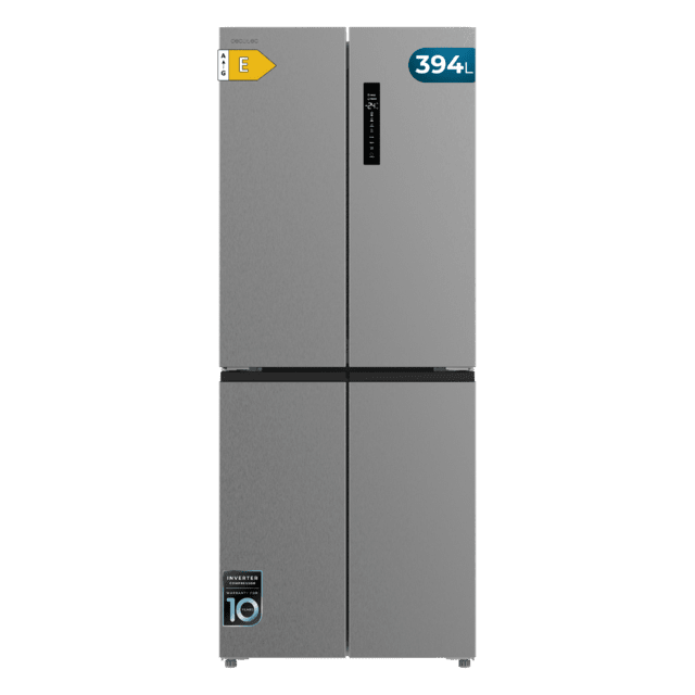 Bolero CoolMarket 4D 394 Inox E Frigorífico 4 Puertas, Capacidad 394 Litros, Compresor Inverter, Cajón Temperatura Variable, NoFrost, MultiAirFlow, ATT Antibacterias, Funciones FastCool y FastFreeze, Modo Vacaciones, Alarma puerta, Apertura Fácil a 90º,  Clase E, Display Exterior