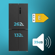 Bolero CoolMarket 4D 394 Dark E Frigorífico 4 Puertas, Capacidad 394 Litros, Compresor Inverter, Cajón Temperatura Variable, NoFrost, MultiAirFlow, ATT Antibacterias, Funciones FastCool y FastFreeze, Modo Vacaciones, Alarma puerta, Apertura Fácil a 90º,  Clase E, Display Exterior