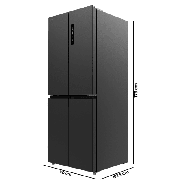 Bolero CoolMarket 4D 394 Dark E Frigorífico 4 Puertas, Capacidad 394 Litros, Compresor Inverter, Cajón Temperatura Variable, NoFrost, MultiAirFlow, ATT Antibacterias, Funciones FastCool y FastFreeze, Modo Vacaciones, Alarma puerta, Apertura Fácil a 90º,  Clase E, Display Exterior