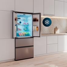 Bolero CoolMarket F2D 403 Inox E Frigorífico Puerta Francesa, Extra Capacidad Max Inside 403 Litros, Compresor Inverter, Cajón Temperatura Variable FreshNessFlexHub, Función Iónica ATT Antibacterias, NoFrost, Funciones SuperCool y SuperFreeze, Display digital exterior, Modo Vacaciones