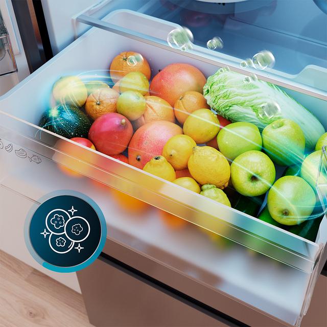 Bolero CoolMarket F2D 403 Inox E Frigorífico Puerta Francesa, Extra Capacidad Max Inside 403 Litros, Compresor Inverter, Cajón Temperatura Variable FreshNessFlexHub, Función Iónica ATT Antibacterias, NoFrost, Funciones SuperCool y SuperFreeze, Display digital exterior, Modo Vacaciones