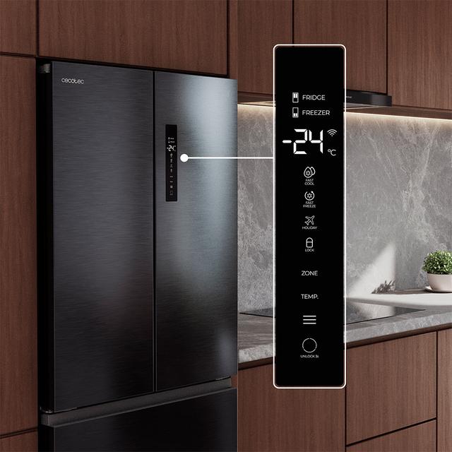 Bolero CoolMarket F2D 403 Inox E Frigorífico Puerta Francesa, Extra Capacidad Max Inside 403 Litros, Compresor Inverter, Cajón Temperatura Variable FreshNessFlexHub, Función Iónica ATT Antibacterias, NoFrost, Funciones SuperCool y SuperFreeze, Display digital exterior, Modo Vacaciones